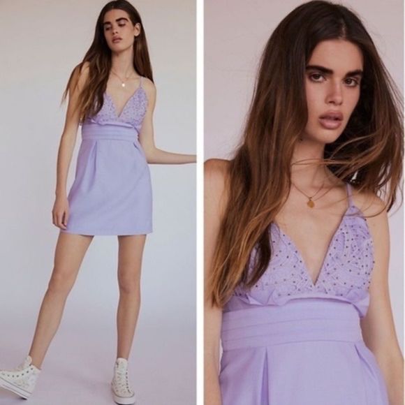 Free People We Go Together Embroidered Dress In Lilac Purple - Picture 1 of 12